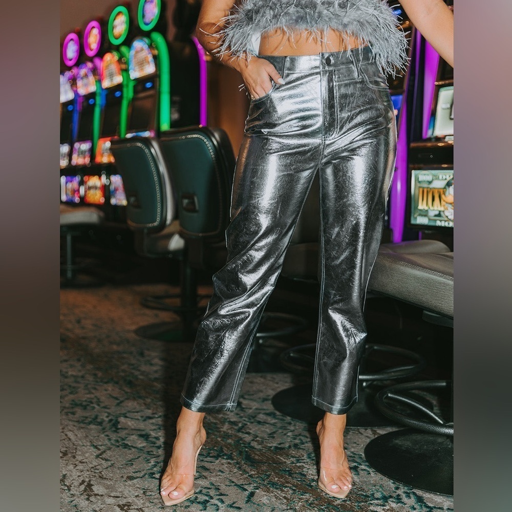 Buddy Love Travolta High Rise Metallic Silver Pants Size 25